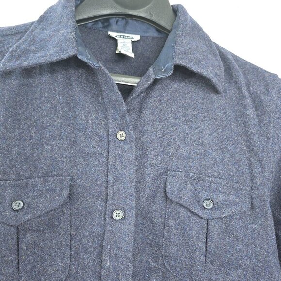 Vintage Y2K Old Navy Blue Button Front Wool Long Sleeve Shirt Utility Shacket - Picture 4 of 6